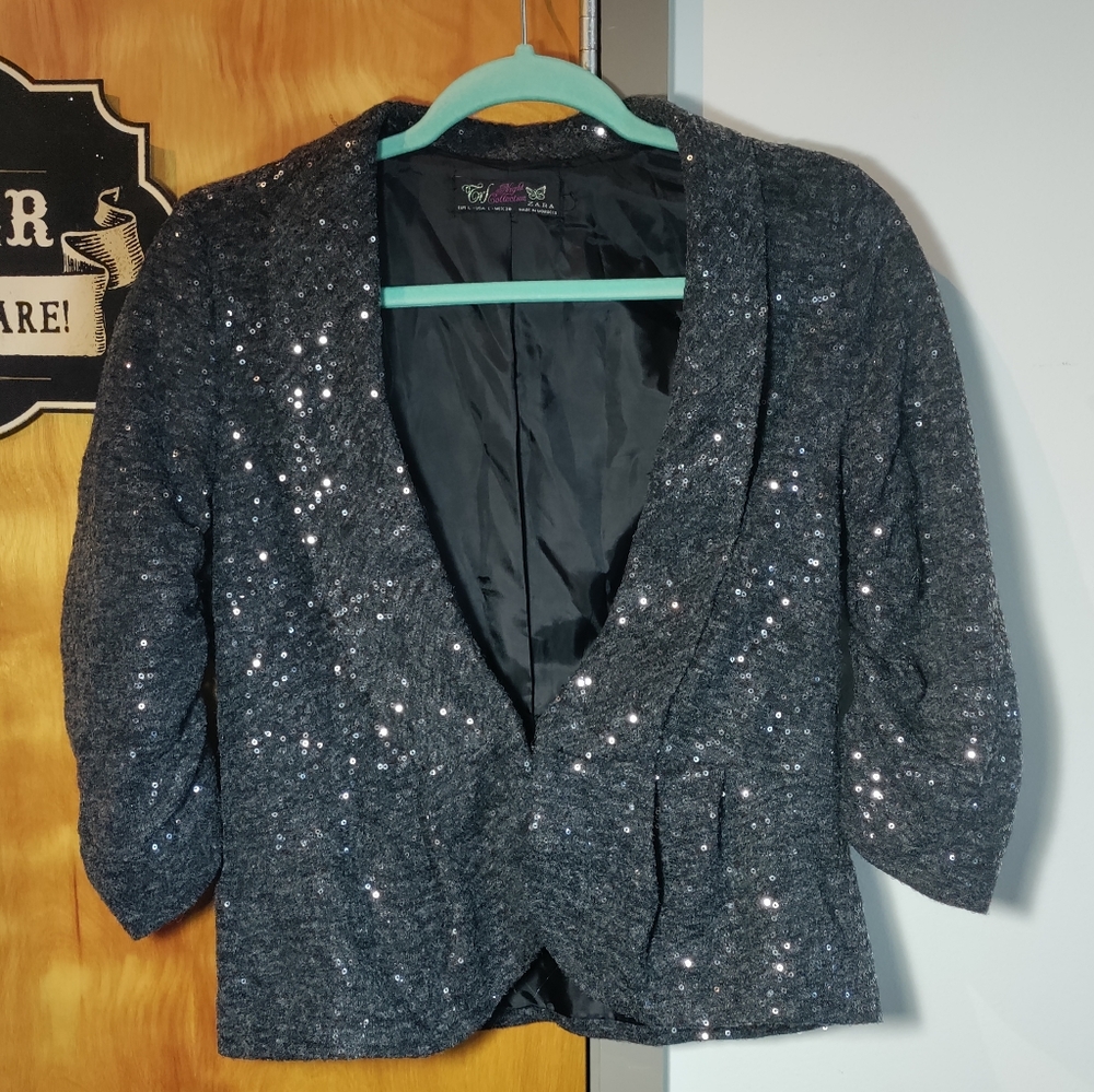 Zara sequin 3/4 sleeve blazer Large